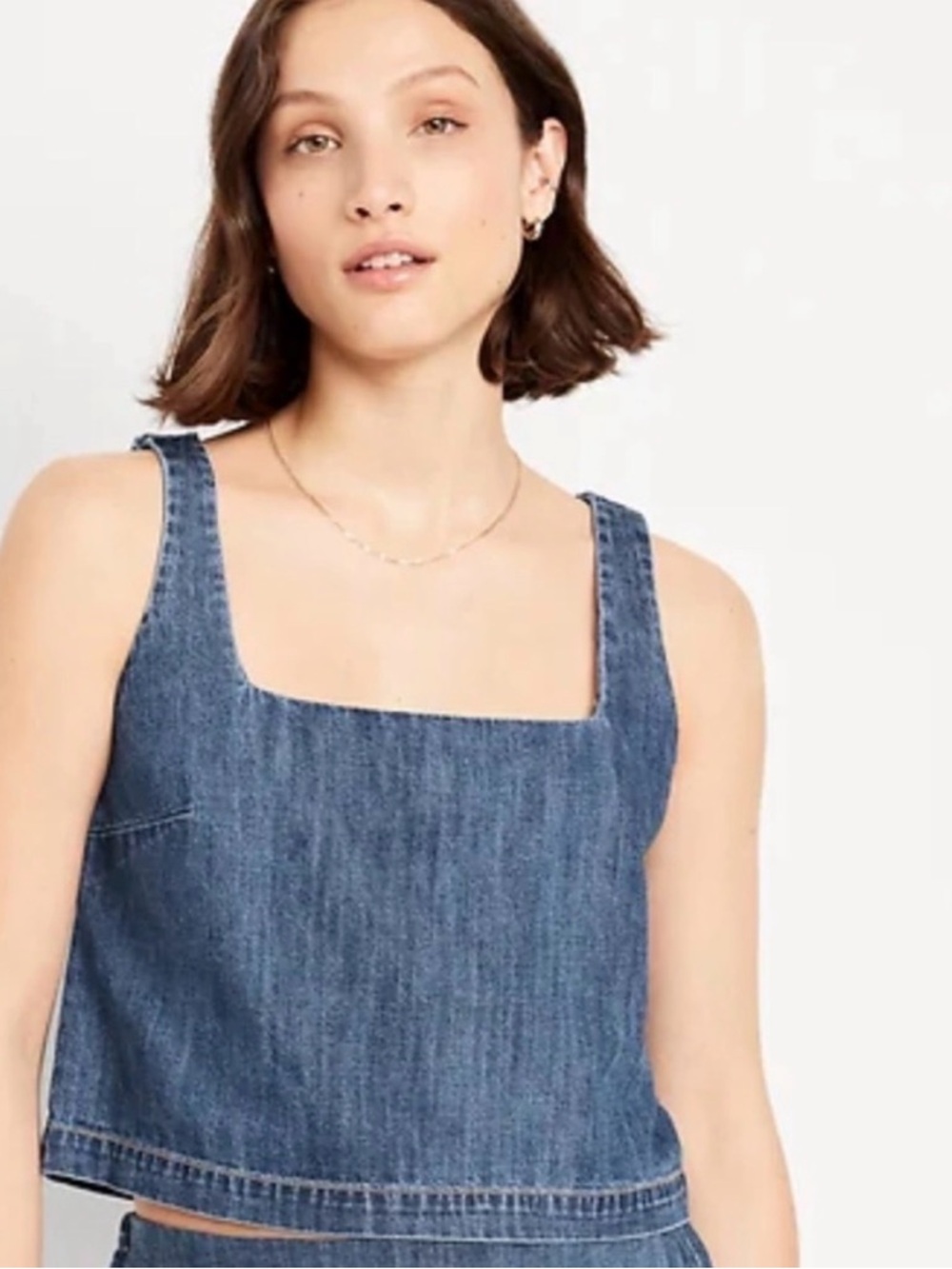 Old Navy Blue Denim Square-Neck Crop Tank